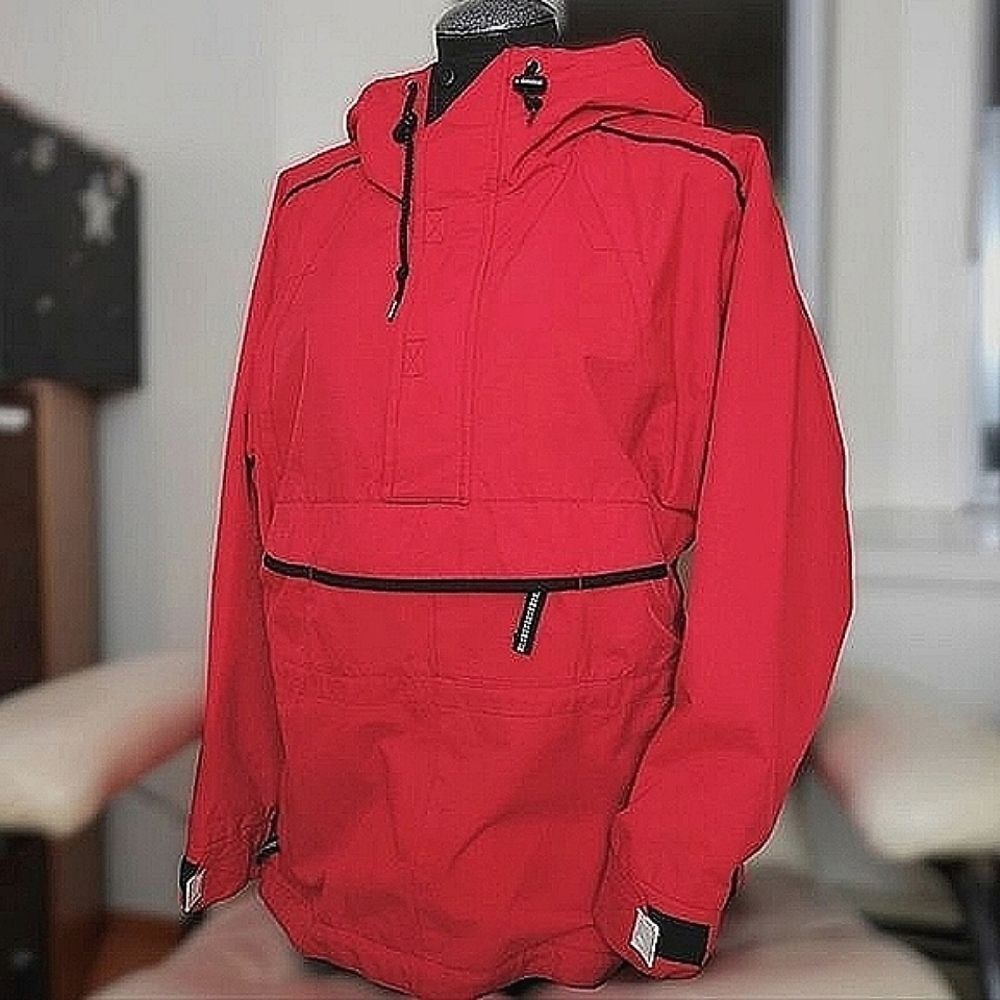 Vtg red half zip hooded pullover ski jacket